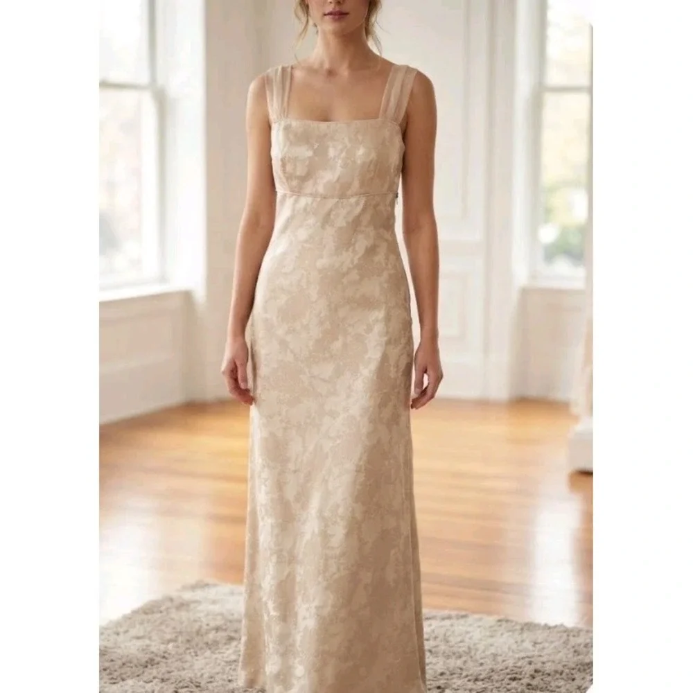 CDC Evening Dress Women Size 14 Champagne Floral Brocade Maxi Long Sleeveless